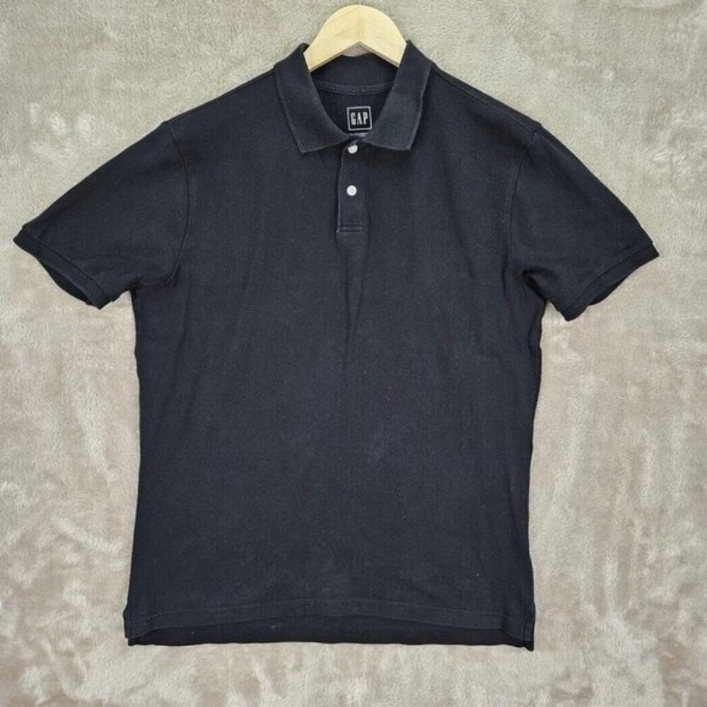 Gap All Day Pique Polo Shirt Golf Black Short Sleeve Mens Size M Casual Outdoor